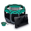 Ruff 'N Ruffus Portable Foldable Cat & Dog Playpen, Carrying Case, & Travel Bowl, Aqua, Medium