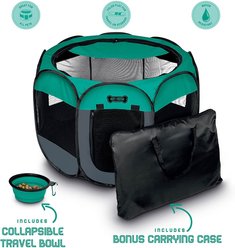 Ruff 'N Ruffus Portable Foldable Cat & Dog Playpen, Carrying Case, & Travel Bowl, Aqua, Medium slide 2 of 8
