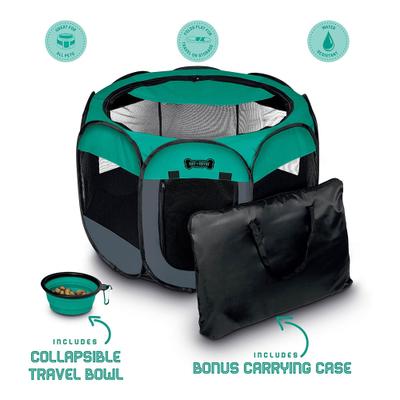 Show full view: Ruff 'N Ruffus Portable Foldable Cat & Dog Playpen, Carrying Case, & Travel Bowl, Aqua, Medium slide 2 of 9