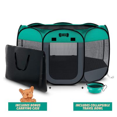 Show full view: Ruff 'N Ruffus Portable Foldable Cat & Dog Playpen, Carrying Case, & Travel Bowl, Aqua, Medium slide 4 of 9