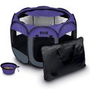 Ruff 'N Ruffus Portable Foldable Cat & Dog Playpen, Carrying Case, & Travel Bowl, Purple, Large