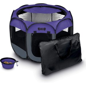 Ruff 'N Ruffus Portable Foldable Cat & Dog Playpen, Carrying Case, & Travel Bowl, Purple, Medium