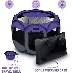 Ruff 'N Ruffus Portable Foldable Cat & Dog Playpen, Carrying Case, & Travel Bowl, Purple, Medium