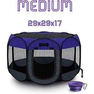 Ruff 'N Ruffus Portable Foldable Cat & Dog Playpen, Carrying Case, & Travel Bowl, Purple, Medium