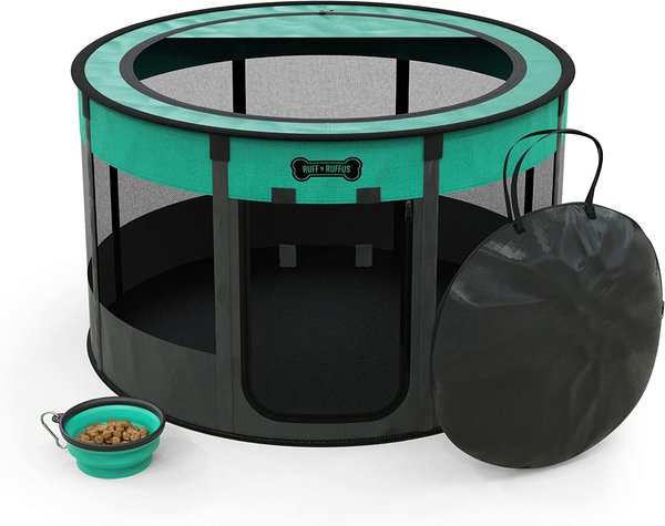 Ruff 'N Ruffus Rounded Portable Foldable Playpen + Carrier & Travel Bowl Dog & Cat Exercise Pen