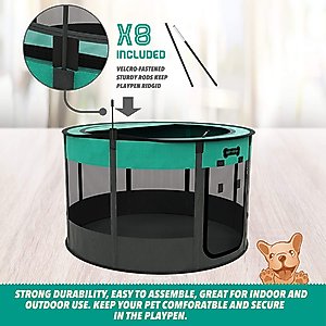 Ruff 'N Ruffus Rounded Portable Foldable Playpen + Carrier & Travel Bowl Dog & Cat Exercise Pen, Aqua, Medium