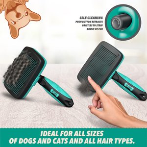 Ruff 'N Ruffus Self-Cleaning Pet Slicker Brush & Nail Clippers, Aqua