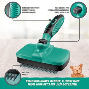 Ruff 'N Ruffus Self-Cleaning Pet Slicker Brush & Nail Clippers, Aqua