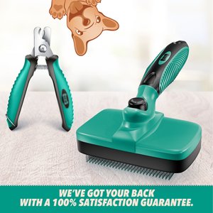 Ruff 'N Ruffus Self-Cleaning Pet Slicker Brush & Nail Clippers, Aqua
