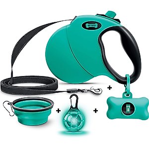 Ruff 'N Ruffus Tangle-Free Retractable Dog Leash & Bonus Contents, Aqua