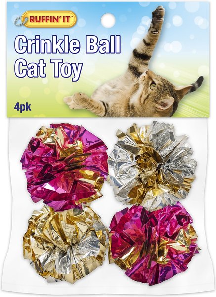 RUFFIN' IT Crinkle Ball Cat Toy, 4 count