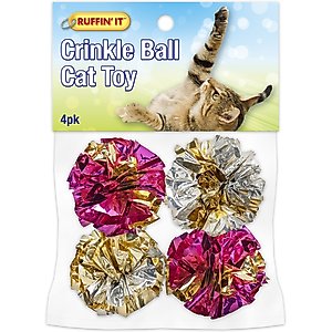 RUFFIN' IT Crinkle Ball Cat Toy, 4 count