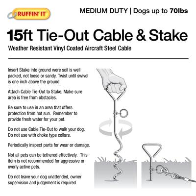 Show full view: RUFFIN' IT Dog Tie Out Cable with Corkscrew Stake, 15-ft slide 4 of 5
