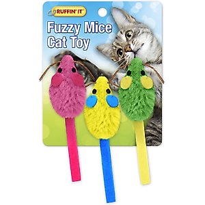 RUFFIN' IT Fuzzy Mice Assorted Cat Toy, 3 count