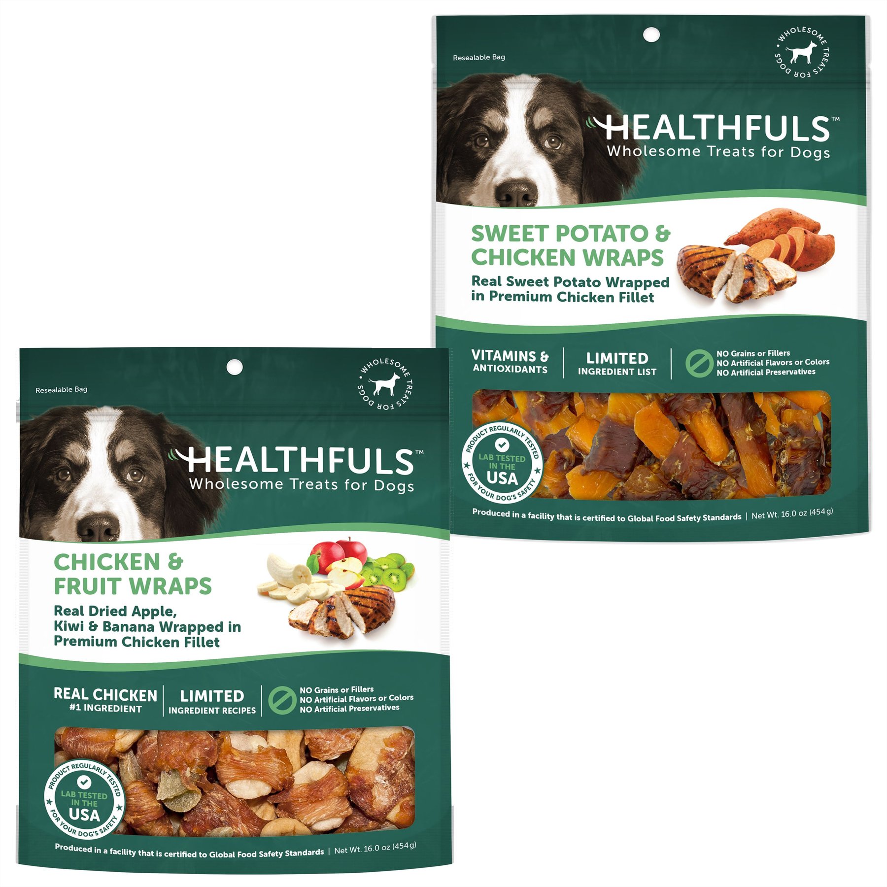 RUFFIN' IT Healthfuls Sweet Potato & Chicken Wraps + Chicken & Fruit Wraps Dehydrated Dog Treats