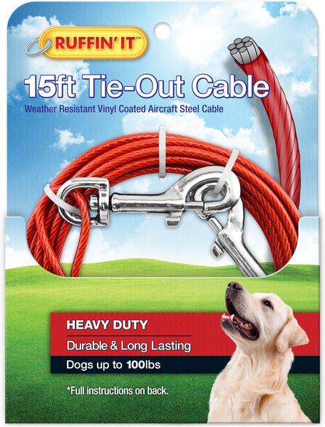 Show full view: RUFFIN' IT Heavy Duty Dog Tie Out Cable, 15-ft slide 1 of 3