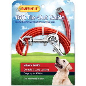 RUFFIN' IT Heavy Duty Dog Tie Out Cable, 15-ft