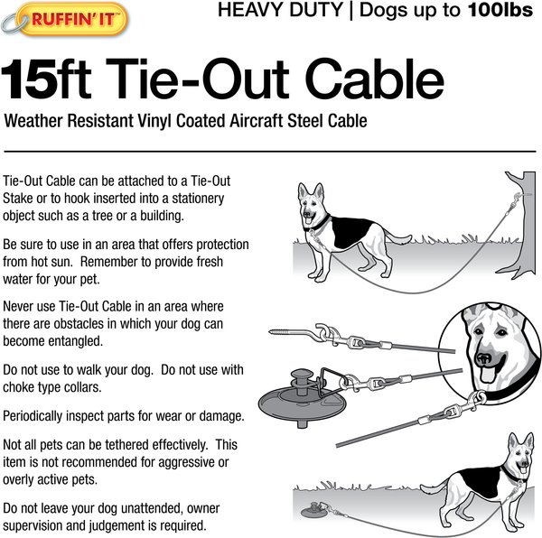 Show full view: RUFFIN' IT Heavy Duty Dog Tie Out Cable, 15-ft slide 3 of 3