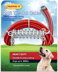 RUFFIN' IT Heavy Duty Dog Tie Out Cable with Cushioning Spring, 20-ft