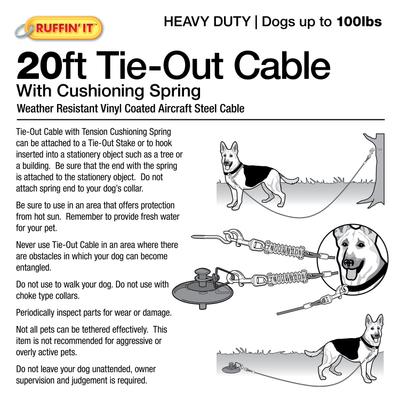 Show full view: RUFFIN' IT Heavy Duty Dog Tie Out Cable with Cushioning Spring, 20-ft slide 3 of 4