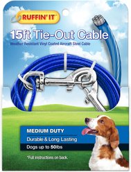 RUFFIN' IT Medium Duty Dog Tie Out Cable, 15-ft
