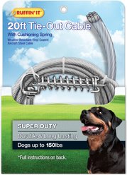 RUFFIN' IT Super Duty Dog Tie Out Cable with Cushioning Spring, 20-ft
