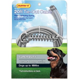 RUFFIN' IT Super Duty Dog Tie Out Cable with Cushioning Spring, 20-ft