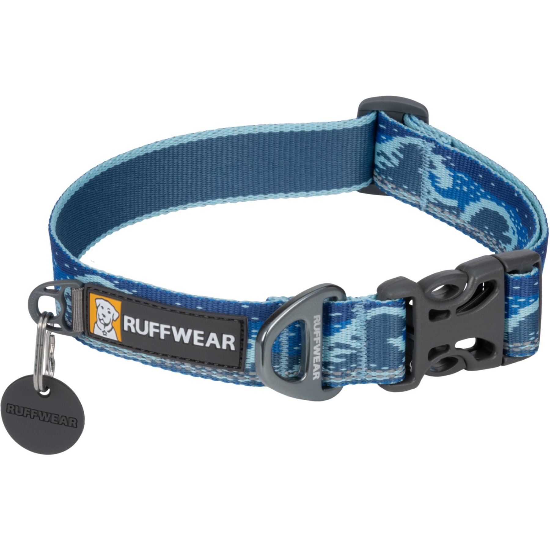 Ruffwear Crag Polyester Reflective Dog Collar, Midnight Wave, 20 to 26-in neck, 1-in wide