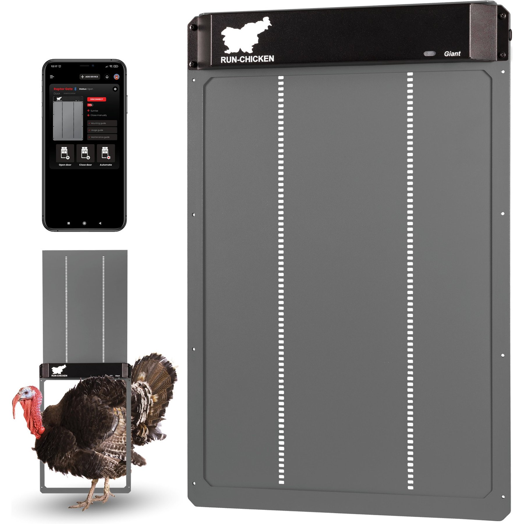 Run Chicken Door Opener GIANT Automatic Turkey Coop Accessory, Gray