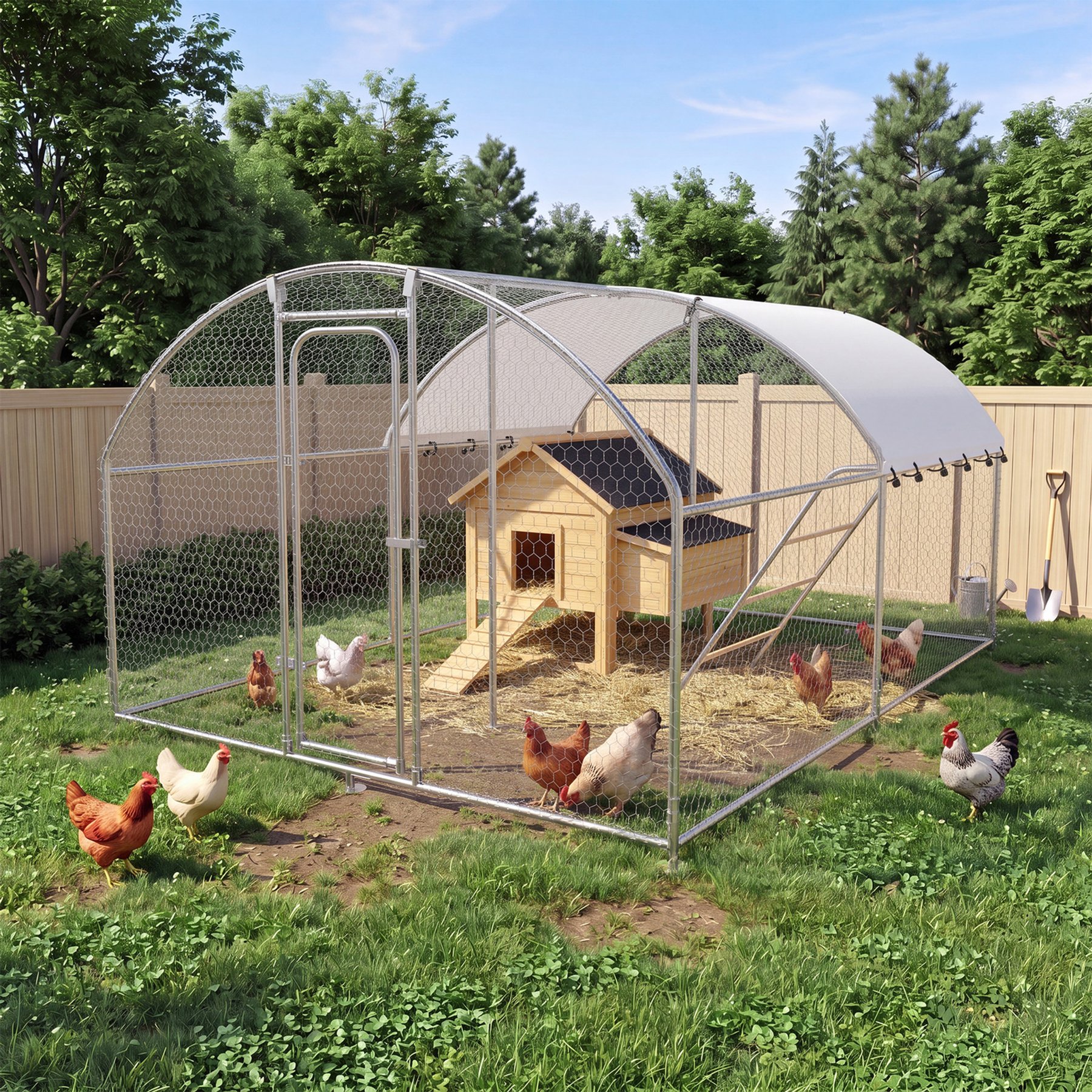 Rupzen Dome Shaped Waterproof UV-Resistant Canopy Chicken Coop with Perches & Support Poles, 11.8 x 8.9 x 6.4-ft
