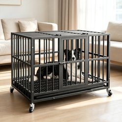 Rupzen Indoor Escape-Proof Double-Door Metal Dog Crate, Black, 38 Inch