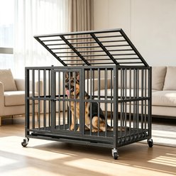 Rupzen Indoor Escape-Proof Double-Door Metal Dog Crate, Black, 42 Inch