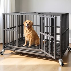 Rupzen Indoor Escape-Proof Double-Door Metal Dog Crate, Black, 48 Inch