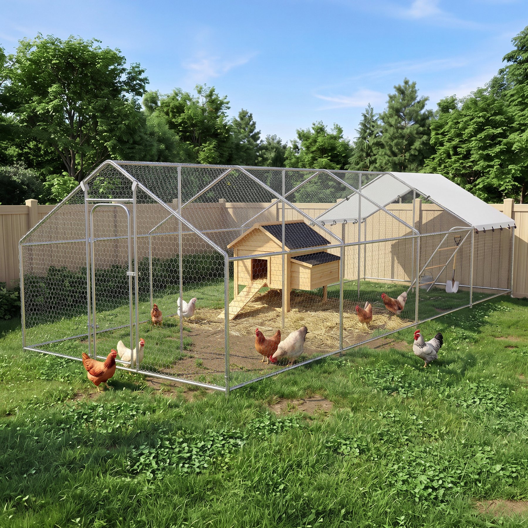 Rupzen Pyramid Waterproof UV-Resistant Canopy Chicken Coop Equipped with Perches & Support Poles, Large: 26.2 x 9.9 x 6.4-ft