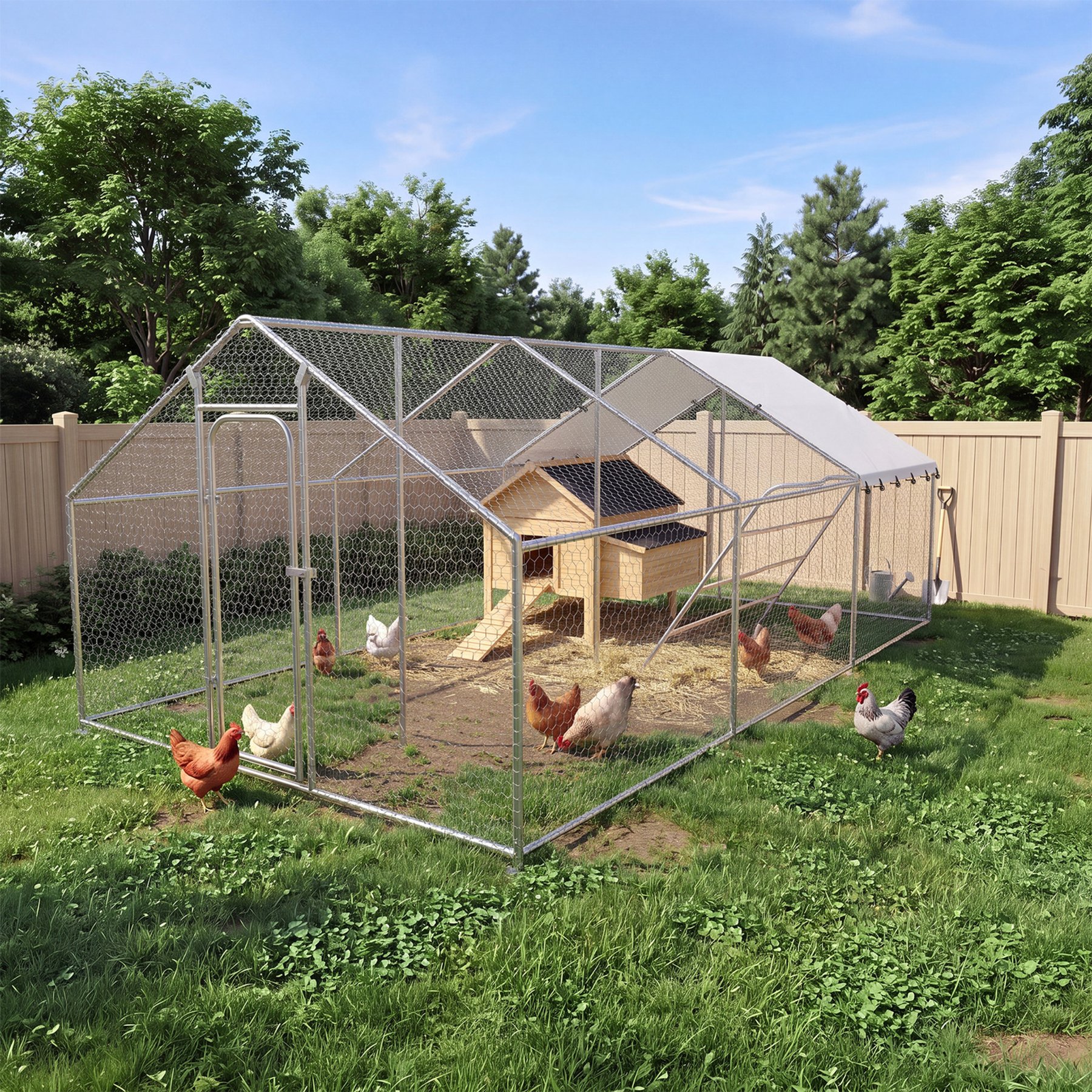 Rupzen Pyramid Waterproof UV-Resistant Canopy Chicken Coop Equipped with Perches & Support Poles, Medium: 19.7 x 9.8 x 6.5-ft