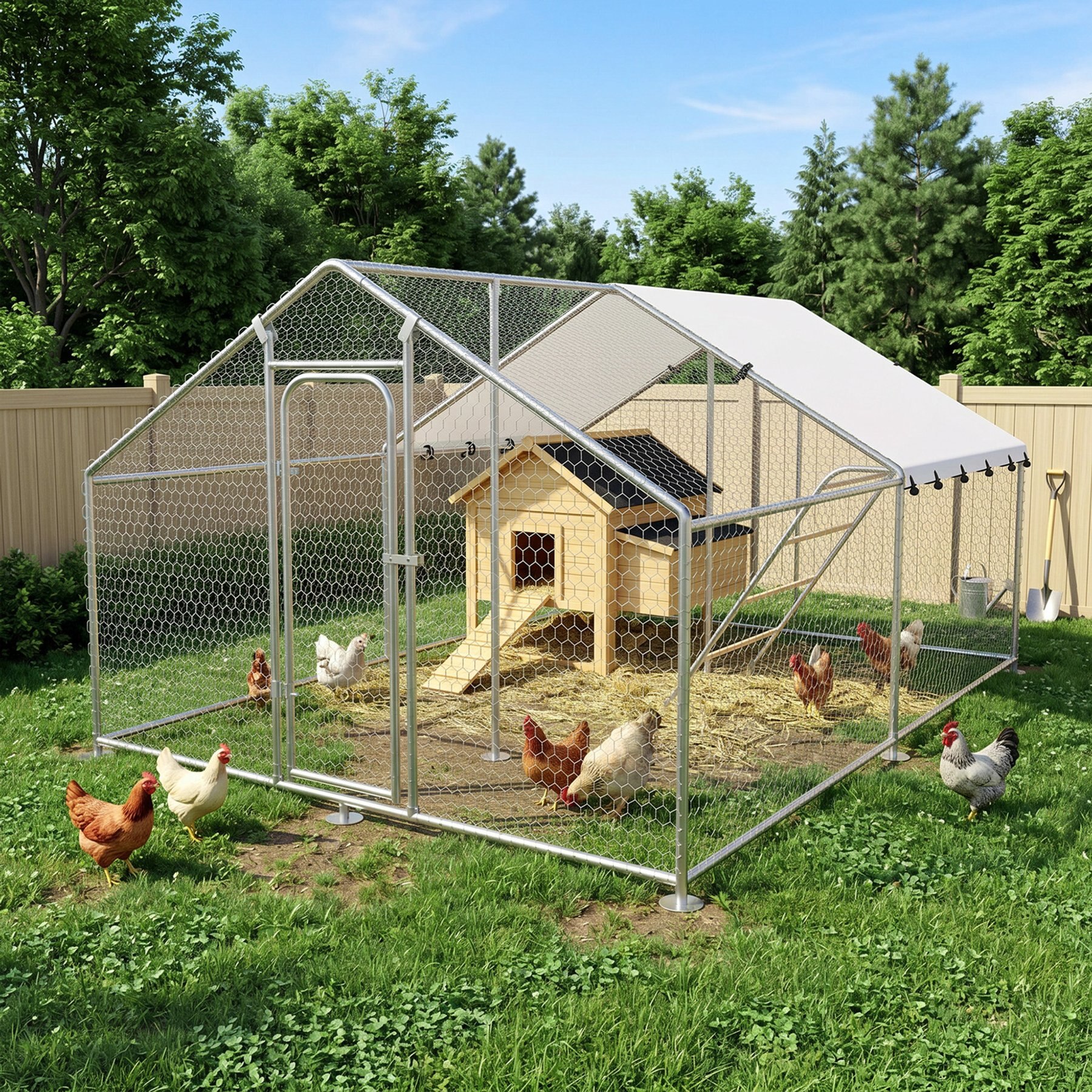 Rupzen Pyramid Waterproof UV-Resistant Canopy Chicken Coop Equipped with Perches & Support Poles, Small: 13.1 x 9.8 x 6.4-ft