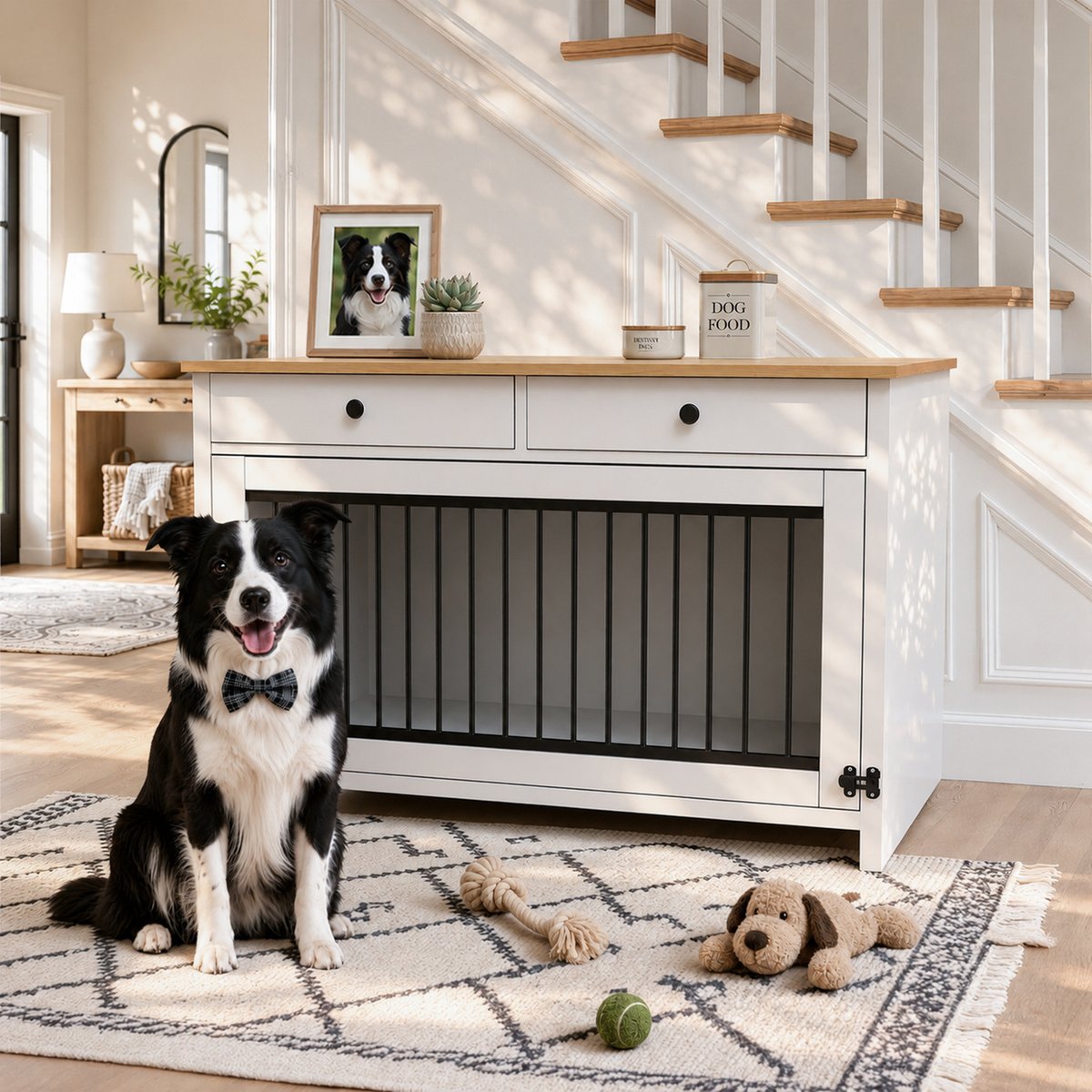 Rupzen Side Table with Storage Dog Crate, White, 39 Inch