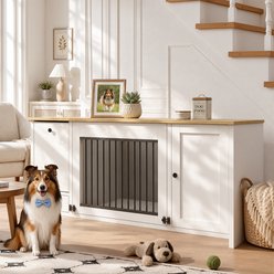 Rupzen Side Table with Storage Dog Crate, White, 55 Inch