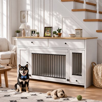 Rupzen Rupzen Side Table with Storage Dog Crate, White, 63 Inch