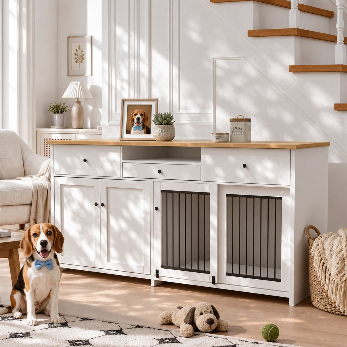 Rupzen Side Table with Storage Dog Crate, White, 78 Inch