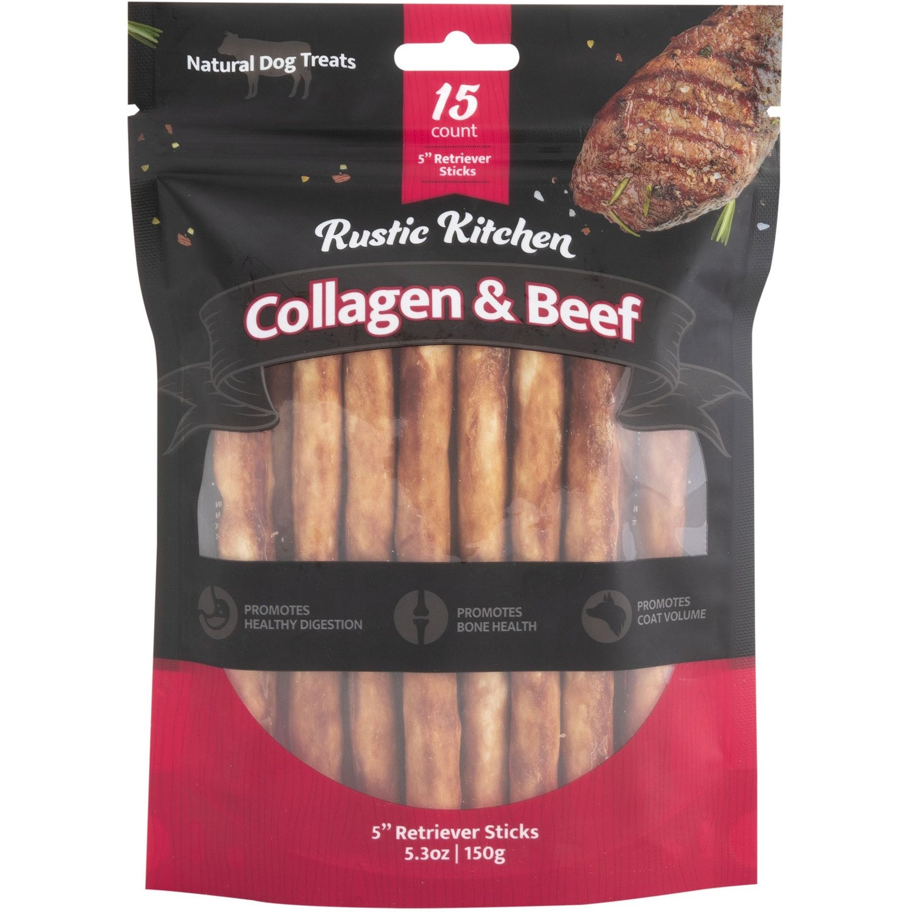 Rustic Kitchen Collagen Retriever Sticks Beef Flavored Dog Treat, 15 count