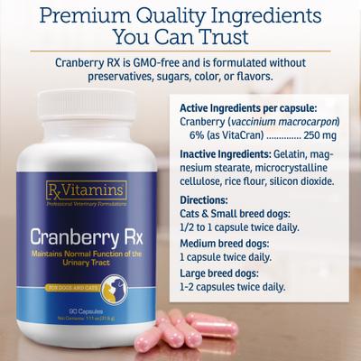 Show full view: Rx Vitamins Cranberry Rx Capsules Urinary Supplement for Cats & Dogs, 90 count slide 6 of 9