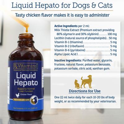 Show full view: Rx Vitamins Hepato Chicken Flavored Liquid Liver Supplement for Cats & Dogs, 4-fl oz bottle slide 6 of 8