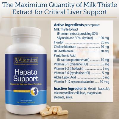 Show full view: Rx Vitamins Hepato Support Liver Supplement for Cats & Dogs, 180 count slide 6 of 8