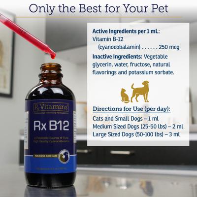 Show full view: Rx Vitamins Rx B12 Liquid Digestive Supplement for Cats & Dogs, 4-fl oz bottle slide 6 of 8