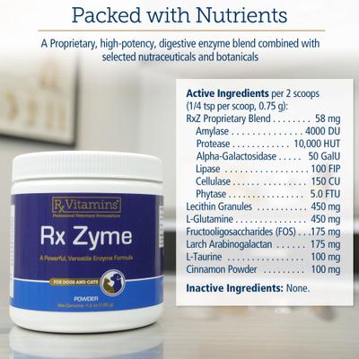 Show full view: Rx Vitamins Rx Zyme Powder Digestive Supplement for Cats & Dogs, 120-g jar slide 6 of 9