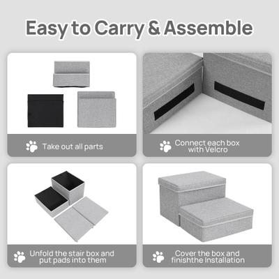 Show full view: RYPetmia 2-Step Foldable Adjustable Dog Stairs with Storage, Light Gray slide 8 of 10