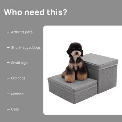 Show full view: RYPetmia 2-Step Foldable Adjustable Dog Stairs with Storage, Light Gray slide 7 of 10