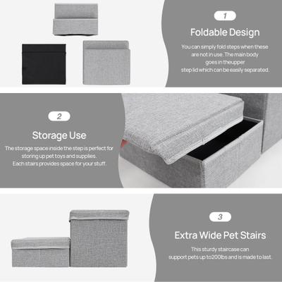 Show full view: RYPetmia 2-Step Foldable Adjustable Dog Stairs with Storage, Light Gray slide 5 of 10
