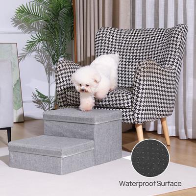 Show full view: RYPetmia 2-Step Foldable Adjustable Dog Stairs with Storage, Light Gray slide 3 of 10